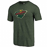 Men's Minnesota Wild Fanatics Branded Distressed Team Primary Logo Tri Blend T-Shirt Green FengYun,baseball caps,new era cap wholesale,wholesale hats